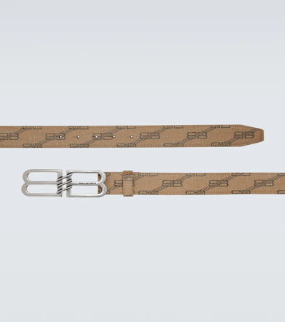 Shop Balenciaga Bb Signature Coated Canvas Belt In Beige + Brown