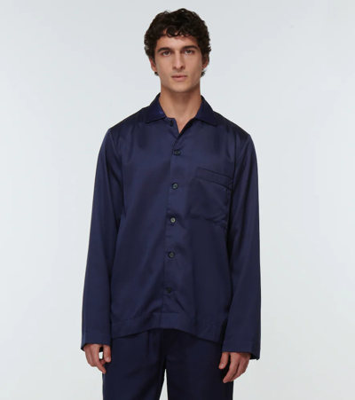 Cdlp Spread-collar Long-sleeved Relaxed-fit Woven Pyjama Top In Navy Blue