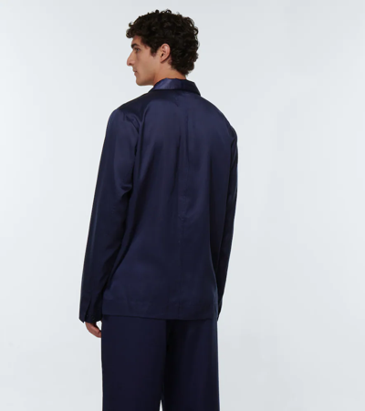 Cdlp Spread-collar Long-sleeved Relaxed-fit Woven Pyjama Top In Navy Blue