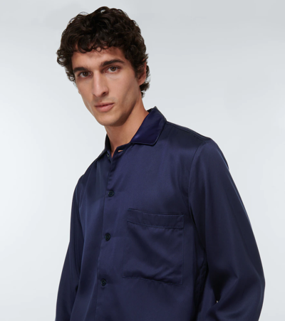 Cdlp Spread-collar Long-sleeved Relaxed-fit Woven Pyjama Top In Navy Blue