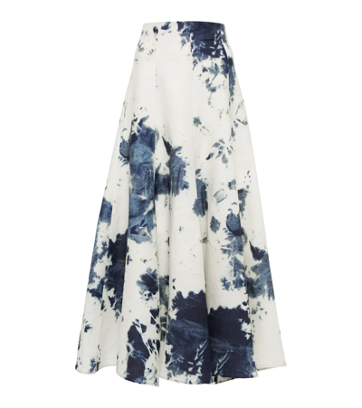 Shop Chloé Tie-dye Linen Maxi Skirt In Beige - Blue 1