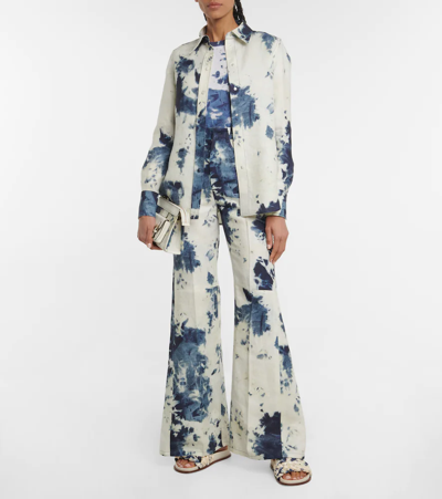 Shop Chloé Tie-dye Linen Flared Pants In Multicoloured