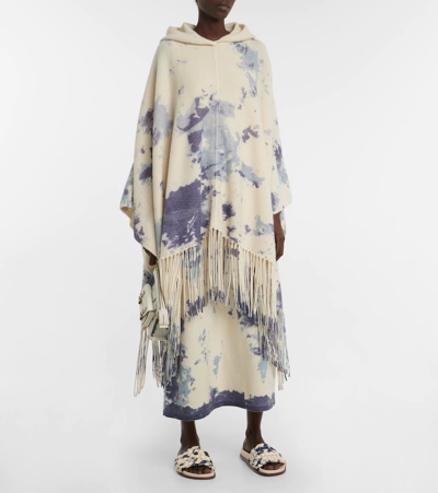 Shop Chloé Tie-dye Cashmere Hooded Poncho In Multicoloured