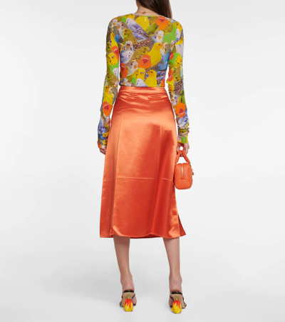 Shop Loewe Satin Midi Skirt In Bright Orange