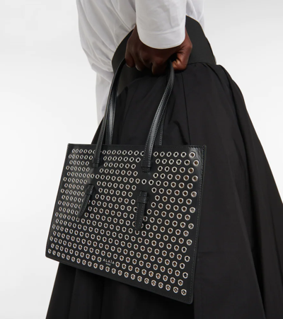 Shop Alaïa Mina Small Perforated Leather Tote Bag In Noir