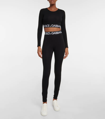 Dolce & Gabbana Dolce Elstic Waist Logo Cttn Leggings Bl In Nero