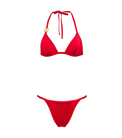 Shop Dolce & Gabbana Logo Triangle Bikini In Rosso Brillante