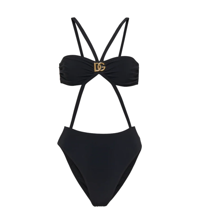 Shop Dolce & Gabbana Logo Cutout Swimsuit In Nero