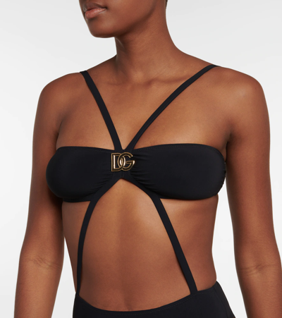 Shop Dolce & Gabbana Logo Cutout Swimsuit In Nero