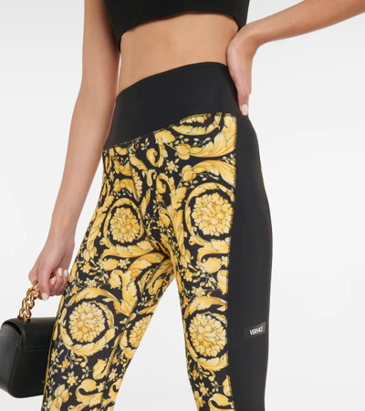 Shop Versace Barocco Paneled High-rise Leggings In Black+print