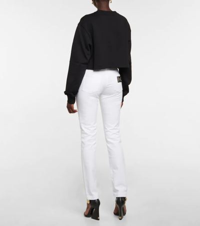Shop Dolce & Gabbana Logo Cropped Cotton Sweatshirt In Nero