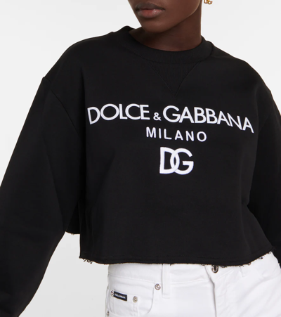 Shop Dolce & Gabbana Logo Cropped Cotton Sweatshirt In Nero