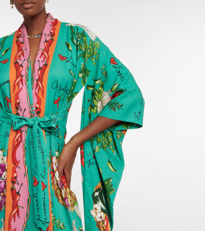 Shop Dolce & Gabbana Printed Silk Charmeuse Kaftan In Verdura Fdo.verde