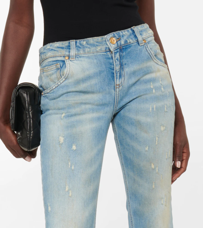 Shop Blumarine Distressed Mid-rise Flared Jeans In Country Blue