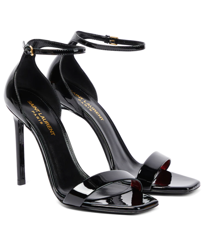Shop Saint Laurent Amber 105 Patent Leather Sandals In Black