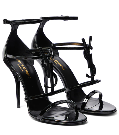Shop Saint Laurent Cassandra 100 Patent Leather Sandals In Black