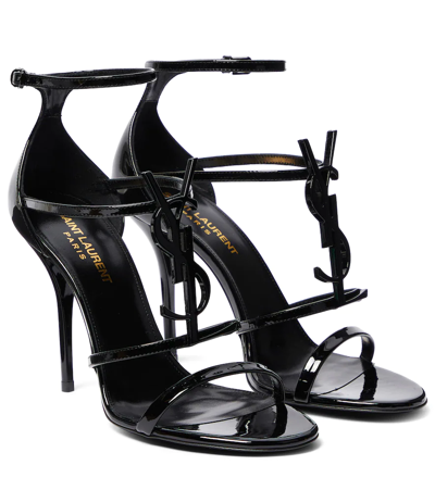Saint Laurent Cassandra Ysl Patent Leather Sandals In Animal Print