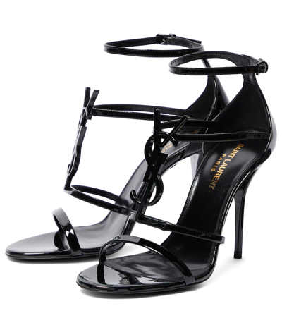 Saint Laurent Cassandra Ysl Patent Leather Sandals In Animal Print