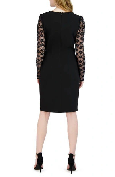 Shop Donna Ricco Lace Long Sleeve Faux Wrap Cocktail Dress In Black