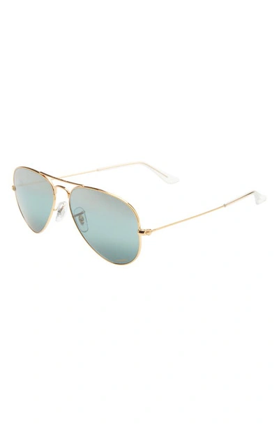 Shop Ray Ban 55mm Polarized Pilot Sunglasses In Silver/ Blue