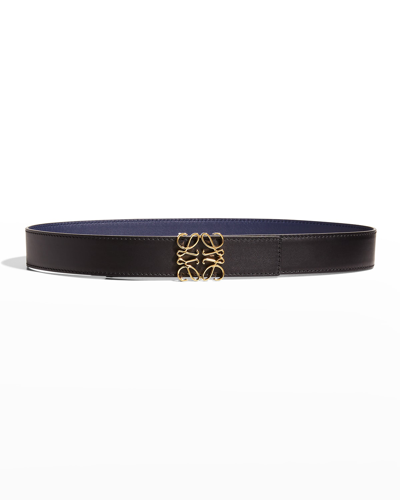Shop Loewe Anagram Leather Belt In Black Navy Gold