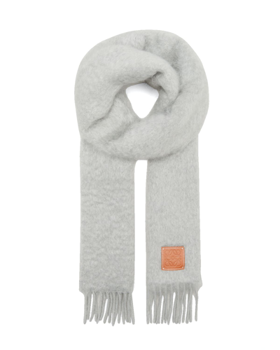 Shop Loewe Anagram Mohair Fringe Scarf In Light Grey