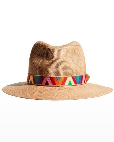 Shop Valentino Roman Stud V-print Fedora Hat In Brown