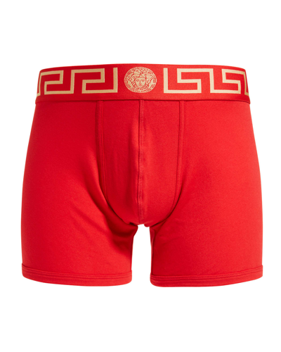 Versace Greca Border Long Boxer Trunks In A9x2 Red-gold