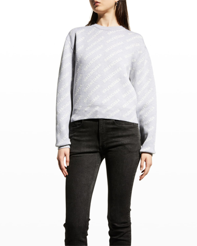 Shop Balenciaga Mini Logo Crop Sweater In Grey/white