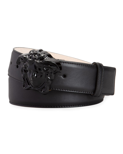 Shop Versace Leather Medusa-buckle Belt In Black Pattern