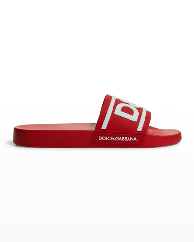 Shop Dolce & Gabbana Men's Logo Pool Slides In Red/white