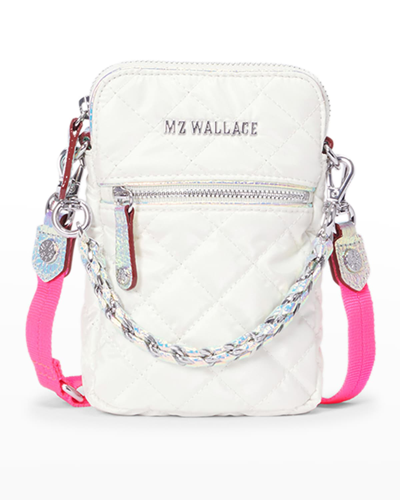 Shop Mz Wallace Crosby Micro Quilted Chain Crossbody Bag In Pearl Iridescent