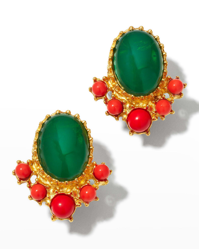 Shop Ben-amun Gold Colorful Stone Clip-on Earrings In Blue