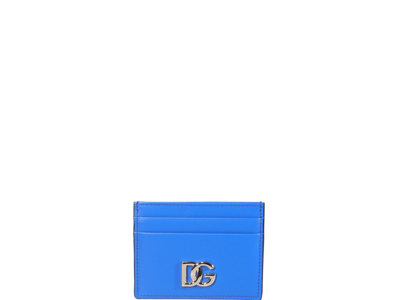Shop Dolce & Gabbana Classic Logo Plaque Cardholder In Blue