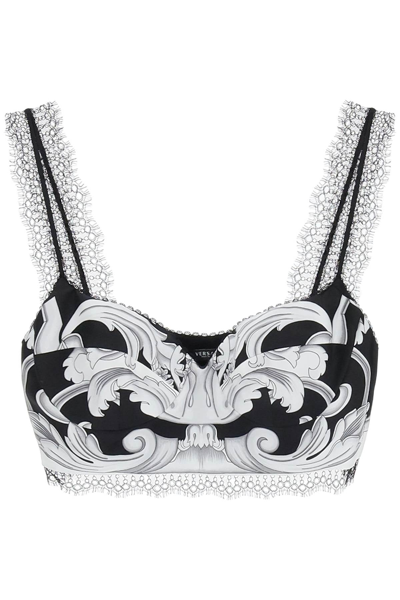 Shop Versace Silver Baroque Silk Bralette Top In Multicolor