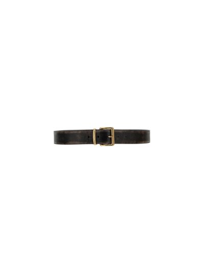Miu Miu Distressed Leather Belt In Nero