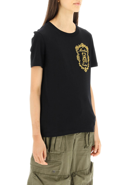 Shop Moschino Bear-embroidered T-shirt In Black