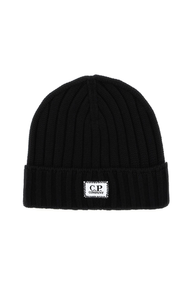 Shop C.p. Company Wool Beanie Hat In Black