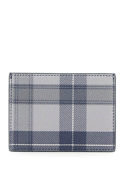Shop Thom Browne Leather Card Holder In Blue,grey