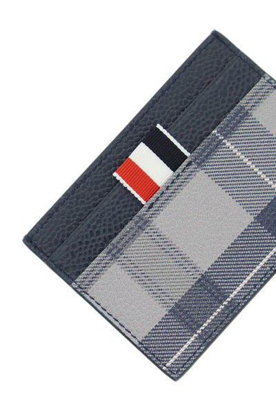 Shop Thom Browne Leather Card Holder In Blue,grey