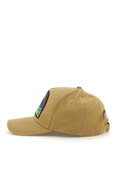 Shop Dsquared2 Baseball Cap With Embroidered Logo Patch In Beige