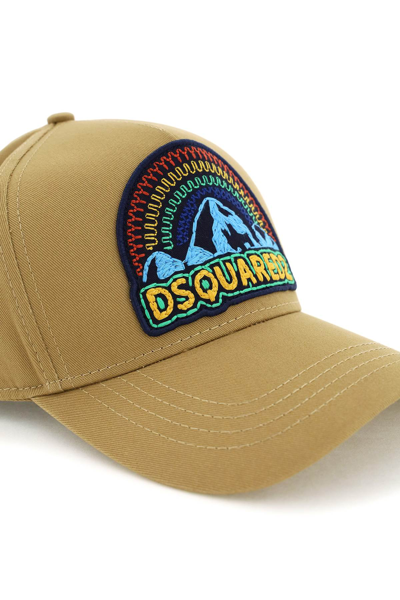 Shop Dsquared2 Baseball Cap With Embroidered Logo Patch In Beige
