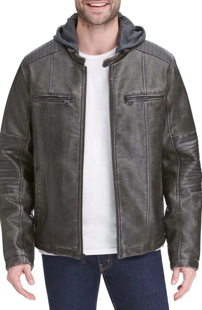 Levi's® Faux Leather Hooded Moto Racer Jacket In Deep Brown