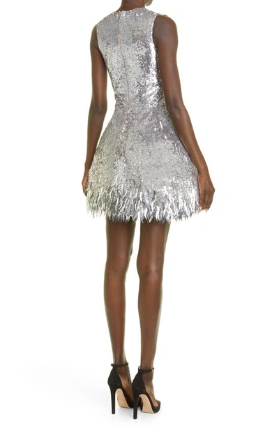 Shop Oscar De La Renta Sequin & Fringe Skater Dress In Silver