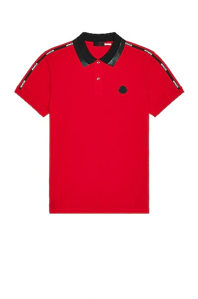 Shop Moncler Matt Black Polo In Red