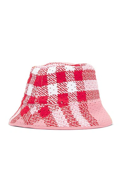 Shop Burberry Knitted Check Bucket Hat In Pink Check