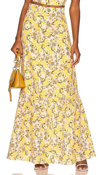 Shop Something Navy Floral Tiered Maxi Skirt In Cream
