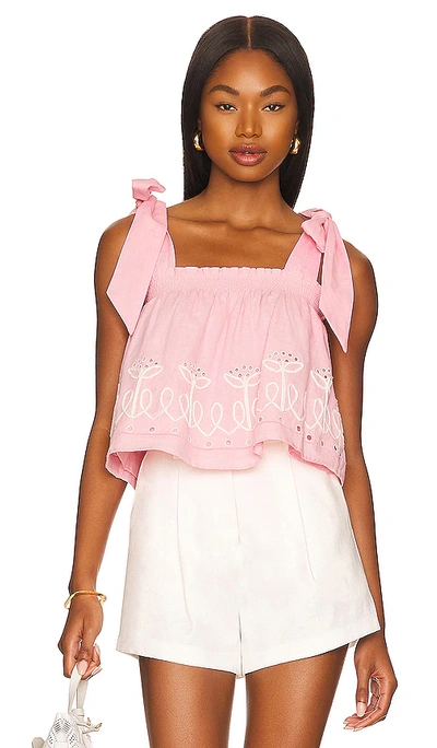 Shop Something Navy Embroidered Tie Top In Pink