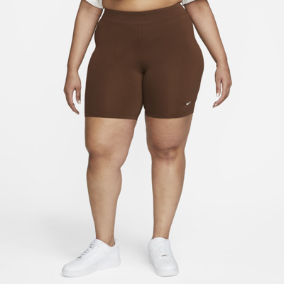 Shop Nike Women's  Sportswear Essential Mid-rise Bike Shorts (plus Size) In Brown