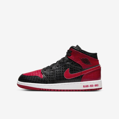 Shop Jordan Air  1 Mid Ss Big Kids' Shoes In Black,white,gym Red